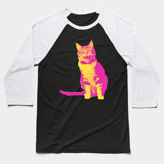 Laughing Cat - Vintage Pink Baseball T-Shirt by Ravenglow